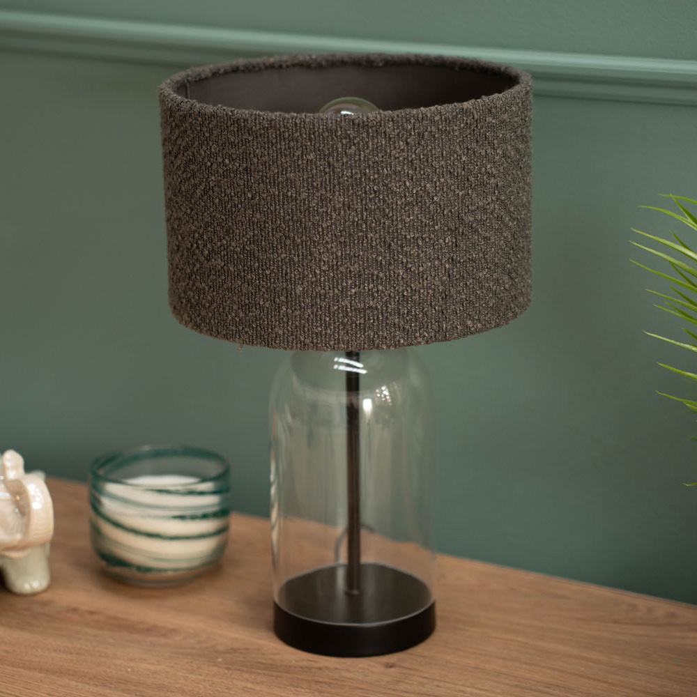 ValueLights Jessy Black and Charcoal Boucle Shade Glass LED Table Lamp Image 5