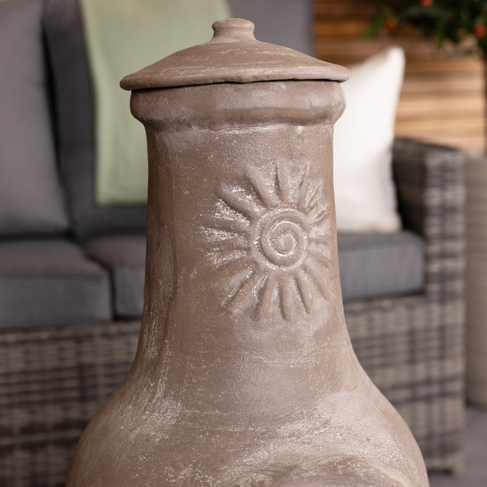 Charles Bentley Medium Natural Clay Chiminea Sun Design Image 5