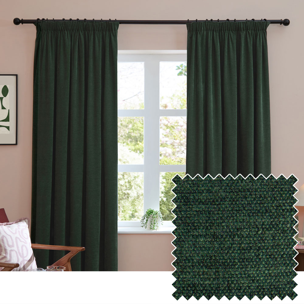 Furn Soft Chenille Bottle Blackout Pencil Pleat Curtains 117 x 137cm Image 6