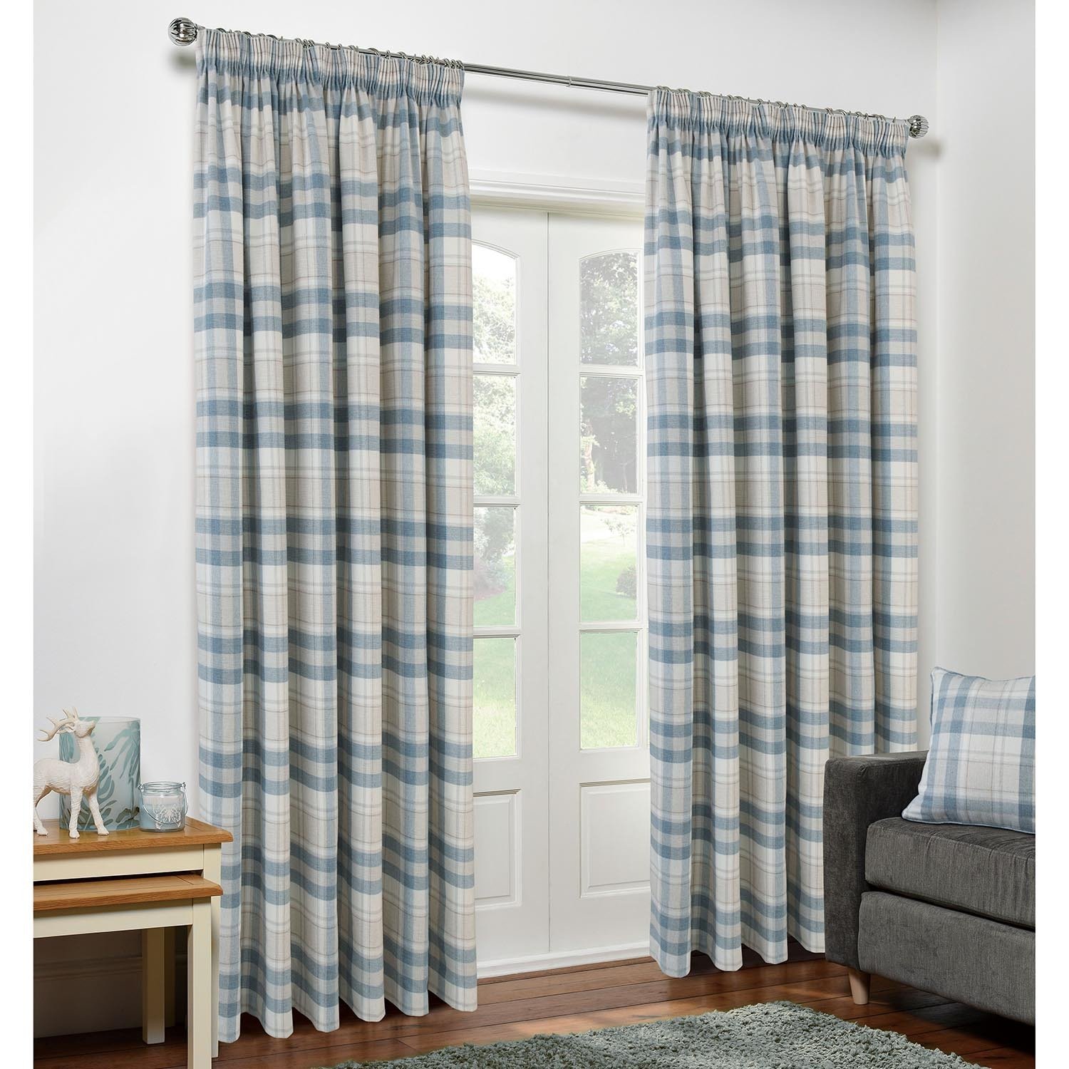 Divante Highbury Blue Check Curtains 229cm Image 1