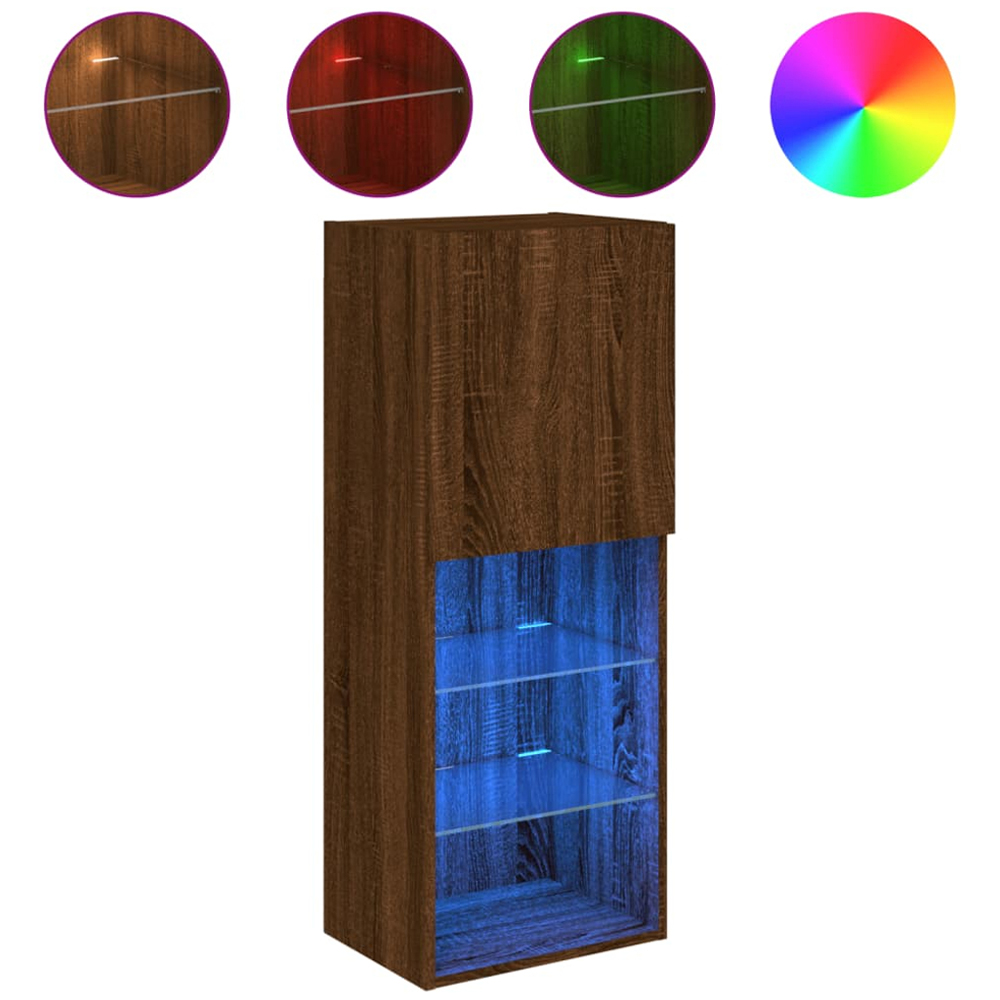 vidaXL Single Door 3 Shelf Brown Oak LED Wall Mounted TV Cabinet Image 2