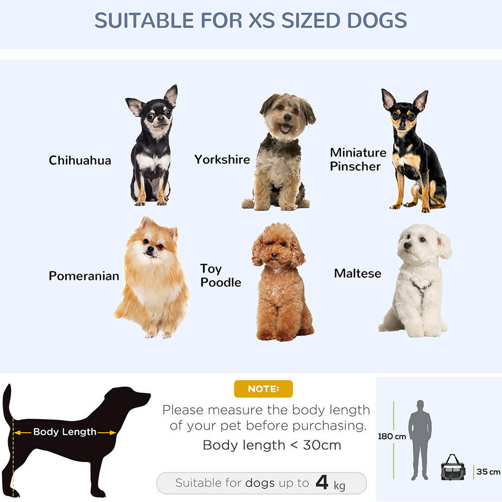 PawHut Grey Foldable XS Dog Pet Carrier with Cushion Image 5