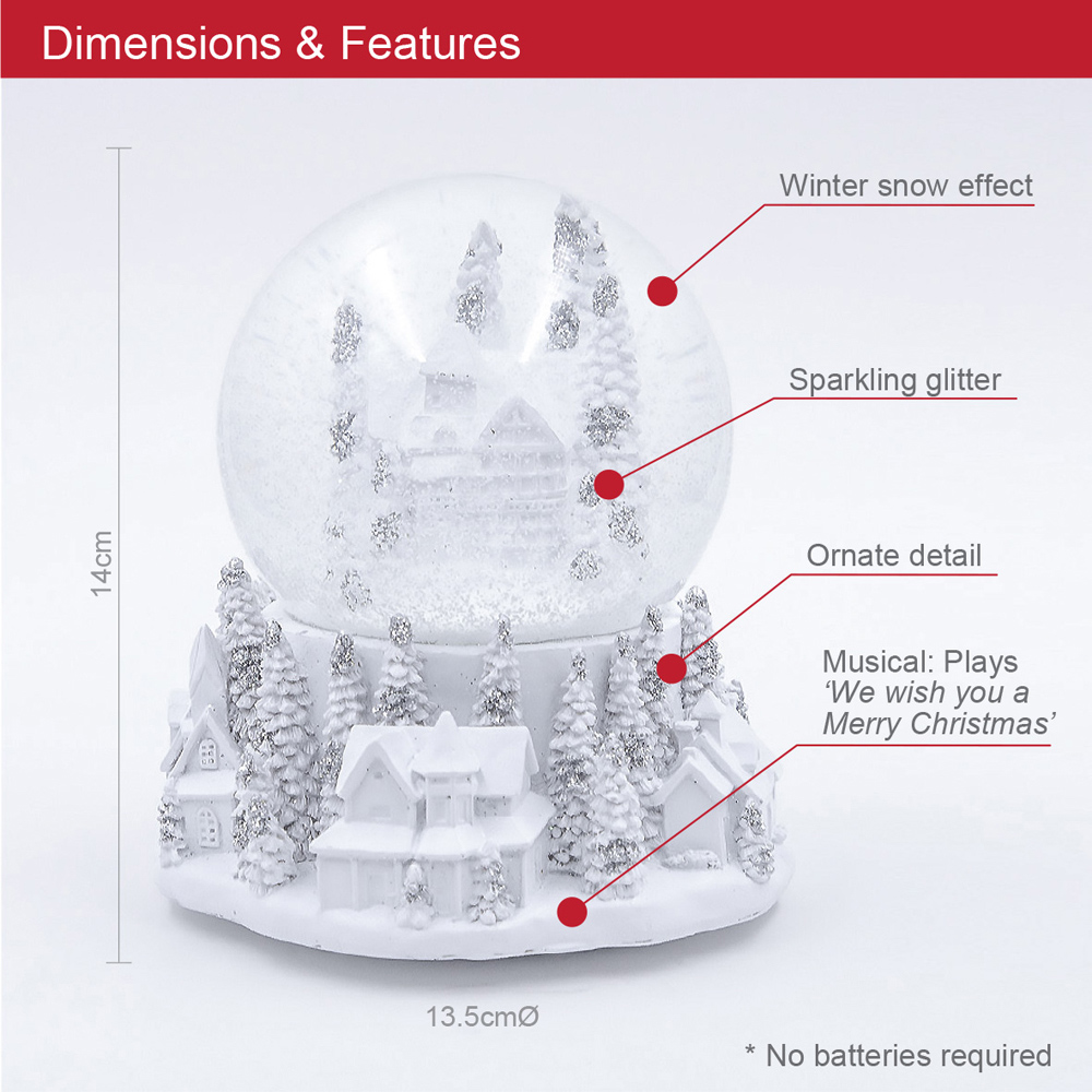 The Christmas Workshop Silver and White Towns Musical Snow Globe Decoration Image 9