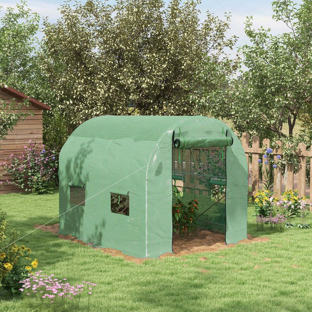 Outsunny Green Plastic 6.5 x 8.2ft Walk In Polytunnel Greenhouse Image 2