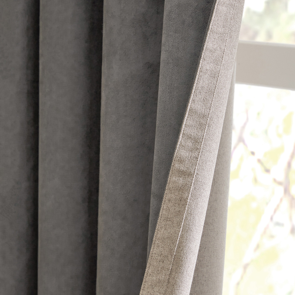 Furn Verso Charcoal Reversible Suede-Look Blackout Eyelet Curtains 229 x 229cm Image 2