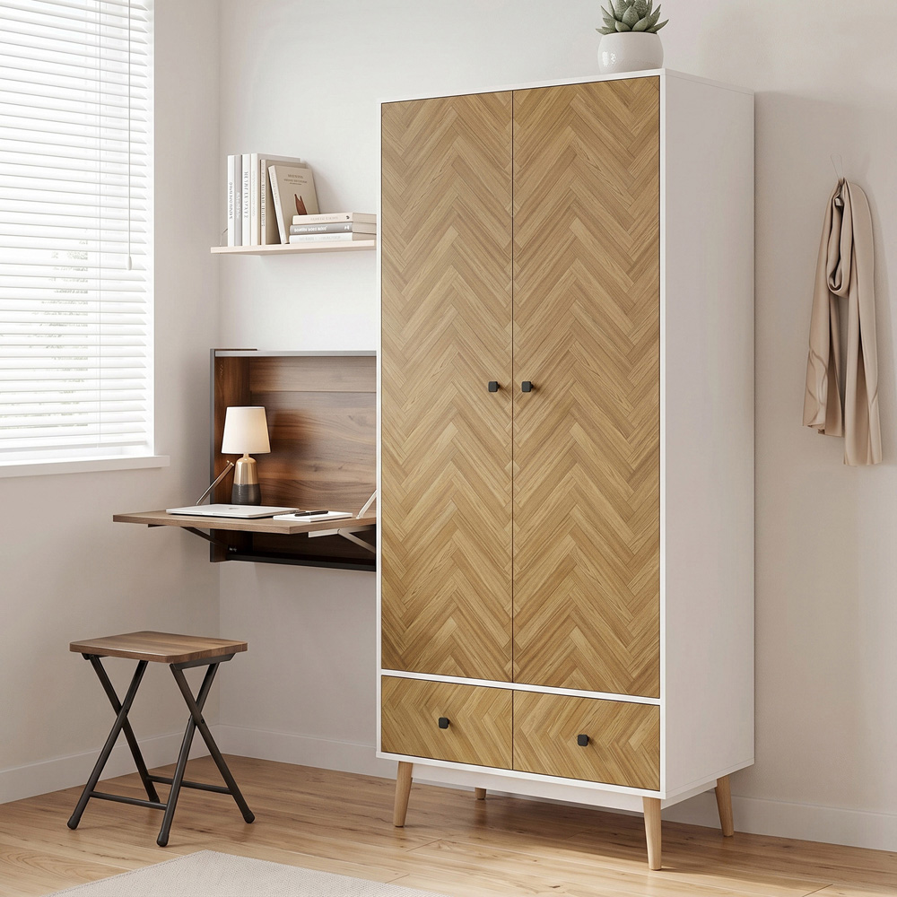 HOMCOM 2 Door 2 Drawer White Wood Effect Wardrobe Image 2
