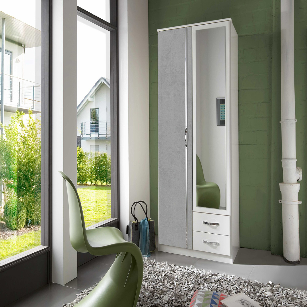 TJ'S Clack 2 Door 2 Drawer Grey and White Wardrobe with Mirror Image 4