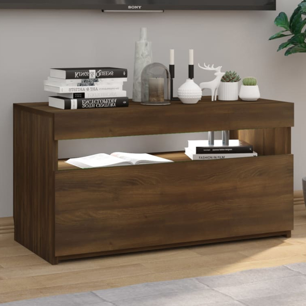 vidaXL Single Flap Door Single Open Shelf Brown Oak TV Cabinet with LED Light Image 1
