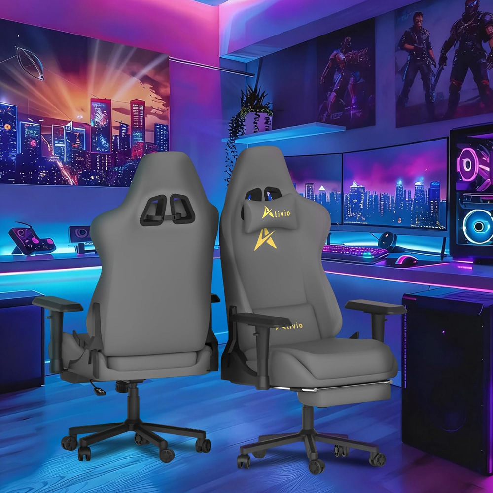 Alivio Grey Velvet Reclining Gaming Chair with Lumbar and Headrest Support Image 4