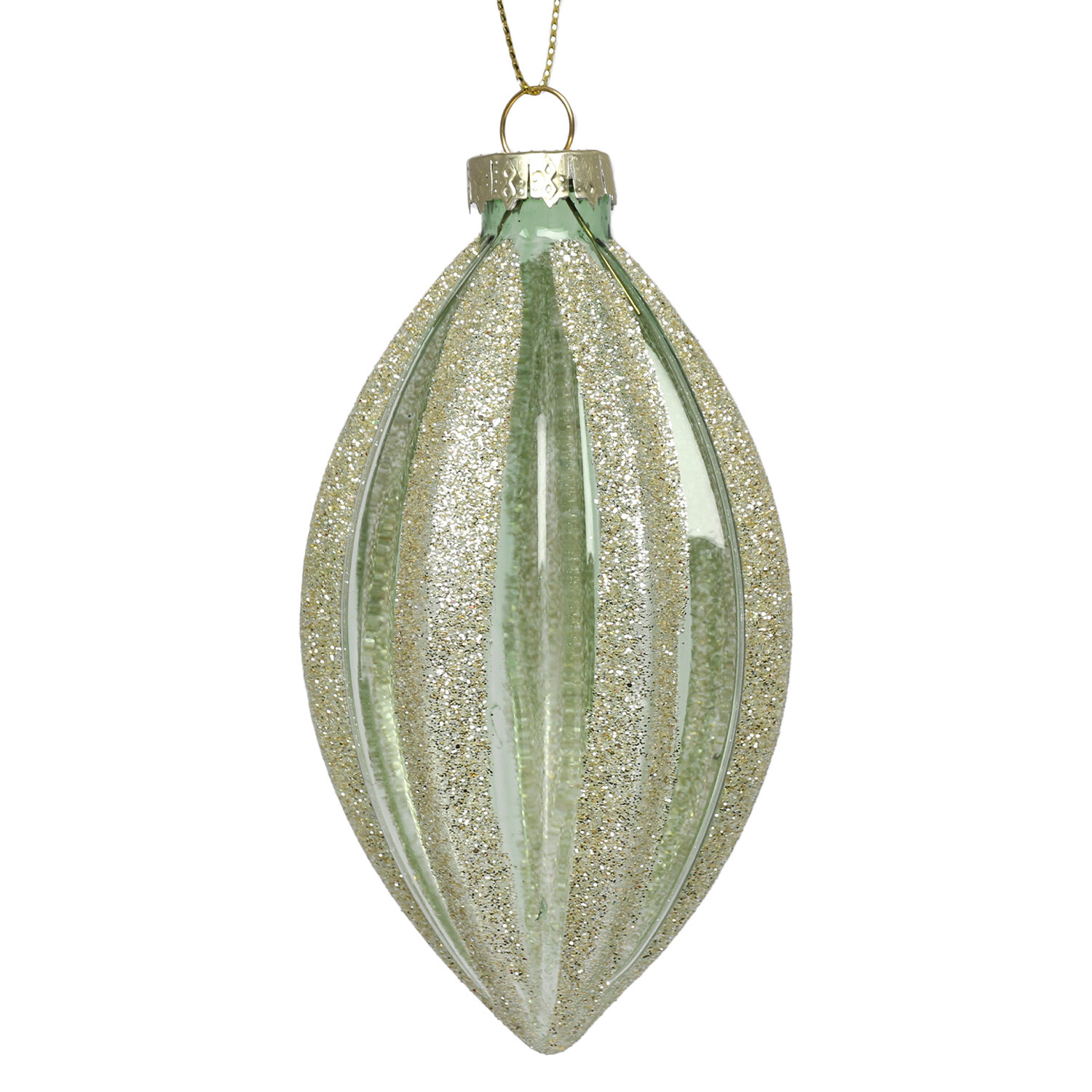 Royal Emerald Clear and Champagne Glitter Bauble Single Ornament in Assorted Style Image 3