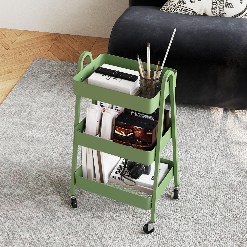 HOMCOM 3-Tier Green Kitchen Storage Trolley Image 3