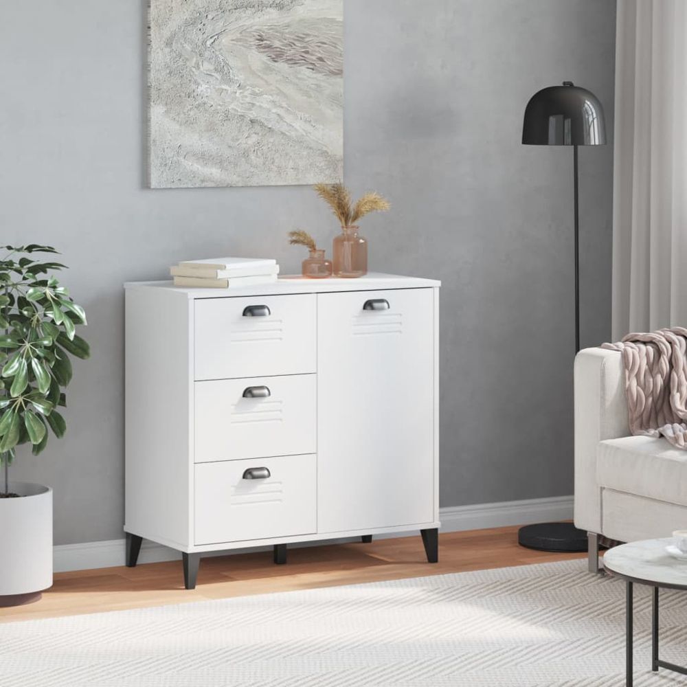 vidaXL Viken Single Door 3 Drawer White Industrial Style Sideboard Image 8