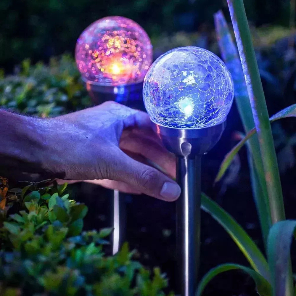 Garden Mile 4 Pack Multicolour Crackle Ball Solar LED Stake Light Image 2