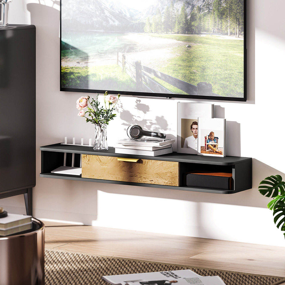 HOMCOM Single Door 2 Shelf Grey Floating TV Unit with Storage Image 4