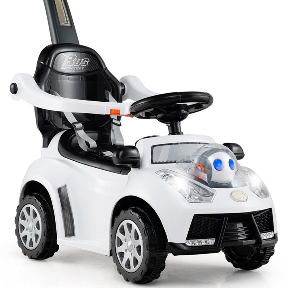 Costway 3-in-1 Toddlers White Push Sliding Car with Seat Belt and Canopy Image 4