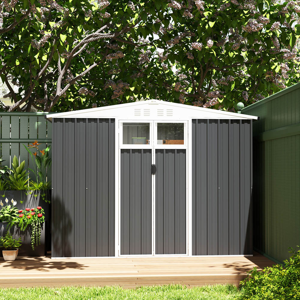 Outsunny 7.6 x 3.8ft Dark Grey Metal Garden Storage Shed Image 2