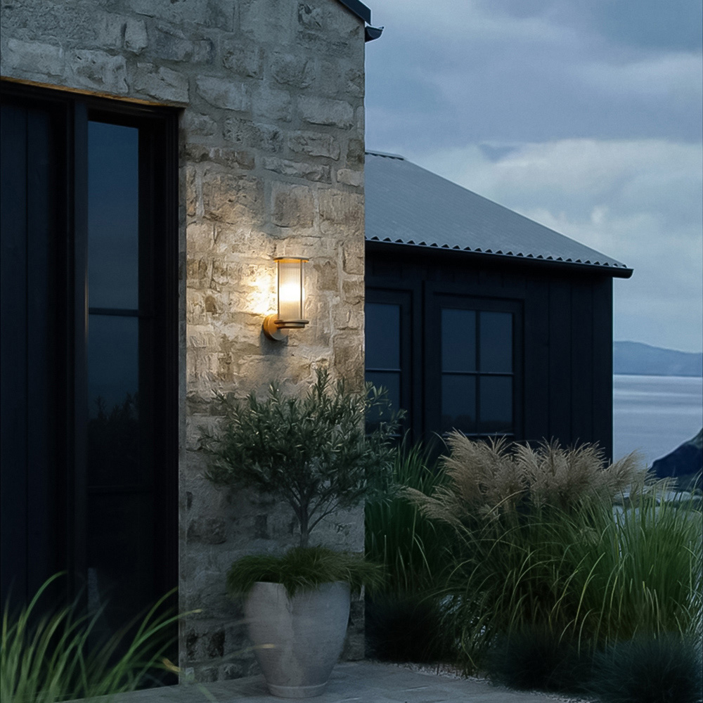 Nordlux Linton Brass Ribbed Diffuser Outdoor Wall Lamp Image 2