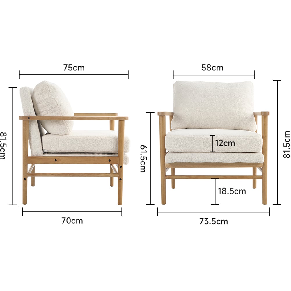 Living and Home White Teddy Bear Fur Wooden Armchair Image 8