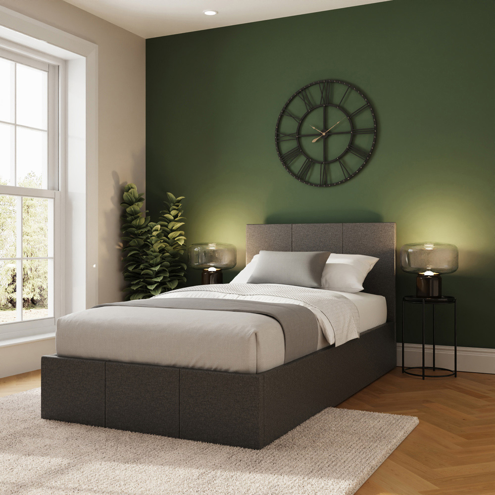 GFW Single Grey Hopsack Fabric End Lift Ottoman Bed with Memory Pocket Spring Mattress Image 8