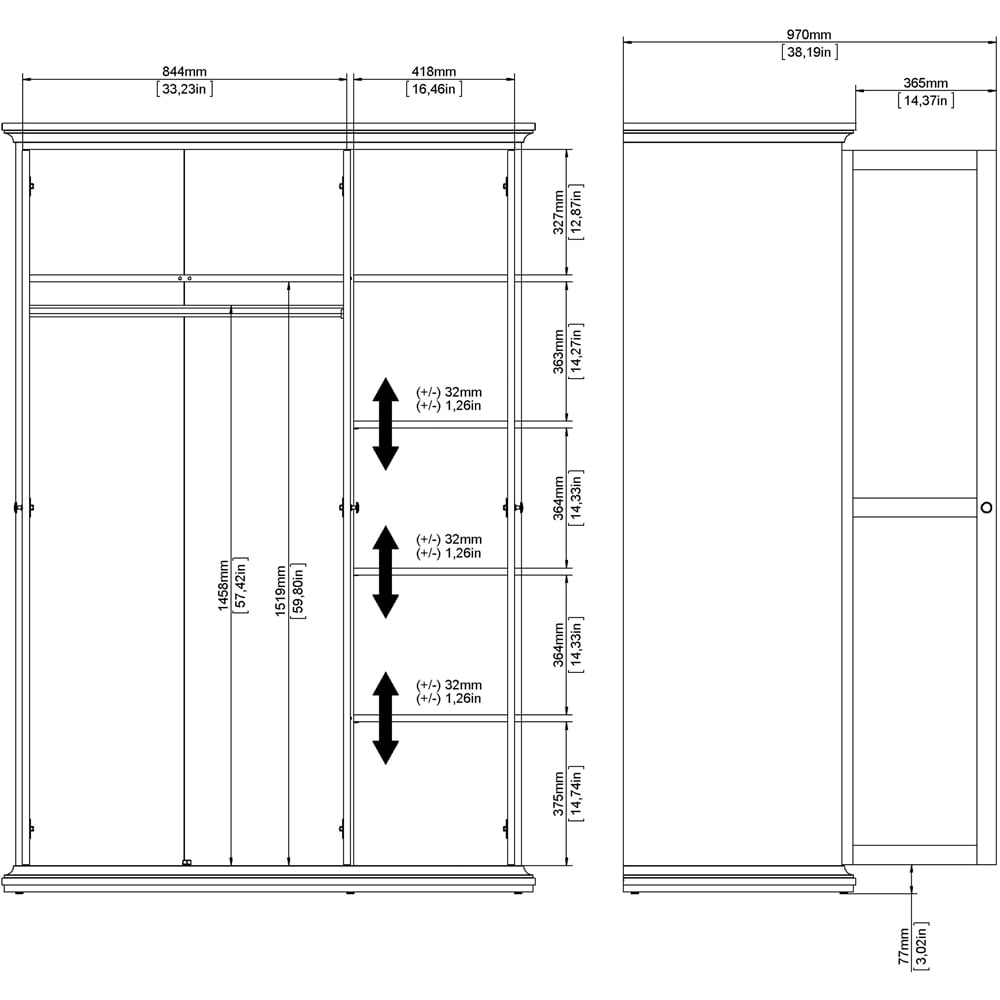 Florence Paris 3 Door White Wardrobe Image 8