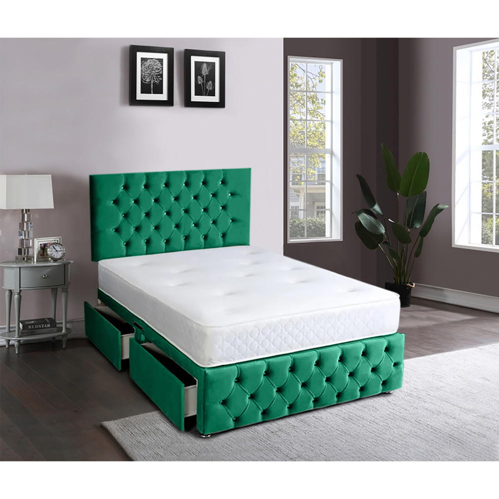 Eleganza Home Serenova Single Emerald Plush Velvet 2 Drawer Divan Bed with Headboard Image 2