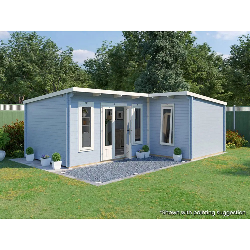 Dunster House HellWolf 23 x 16ft Brown L-Shaped Double Glazed Pent Garden Log Cabin Image 3