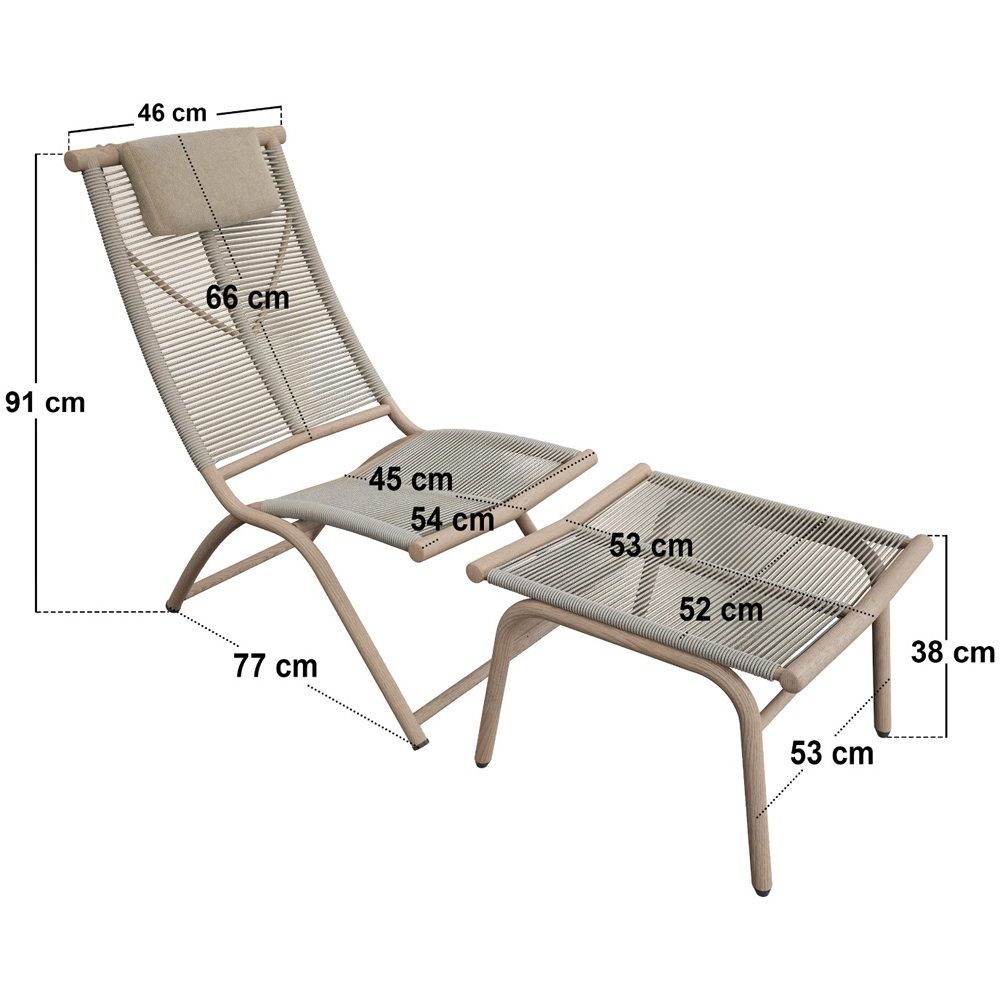 SOLACE+CO Esen Set of 2 Beige Garden Lounge Chairs with Footstool Image 5