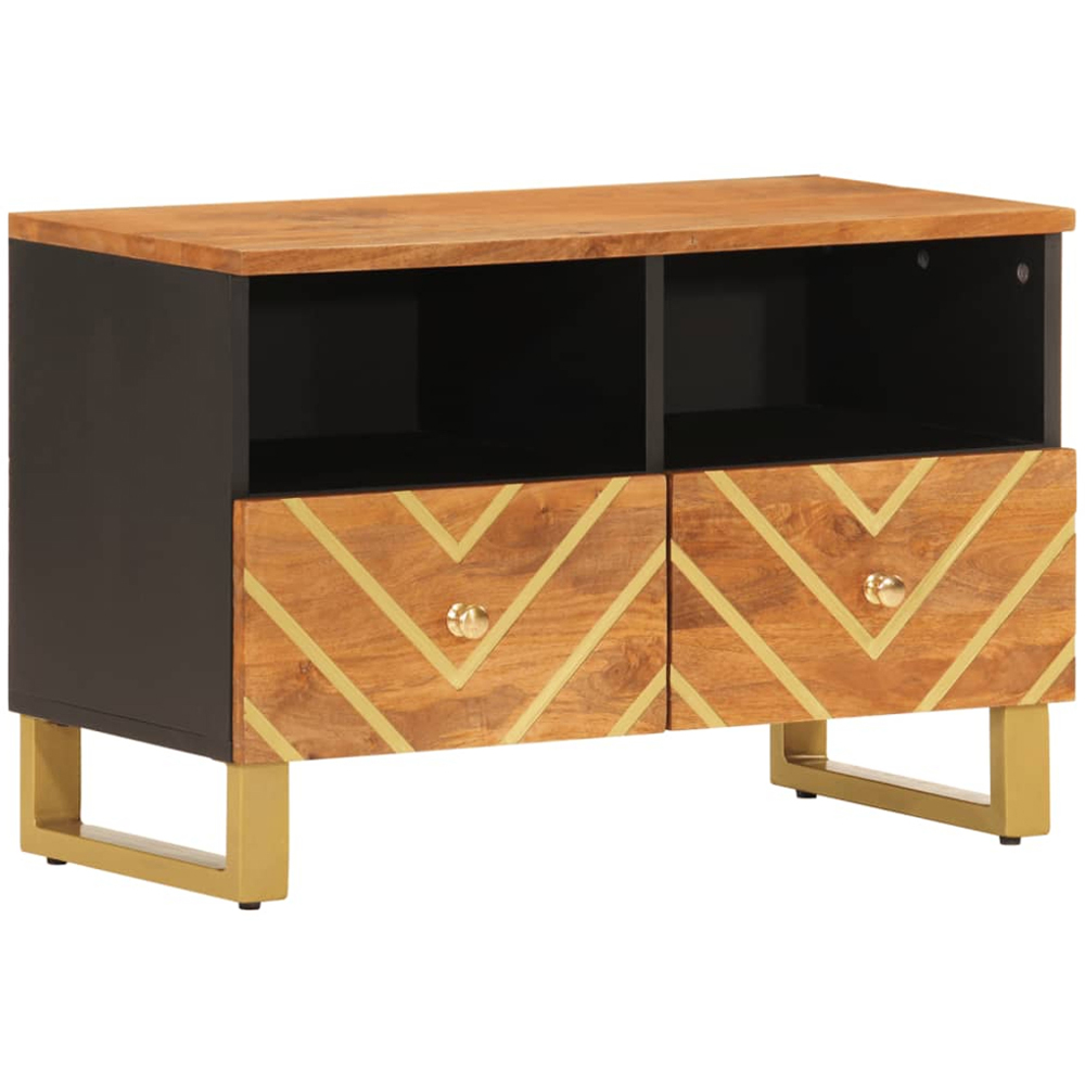vidaXL 2 Drawer 2 Open Self Brown and Black Solid Wood Mango TV Cabinet Image 2
