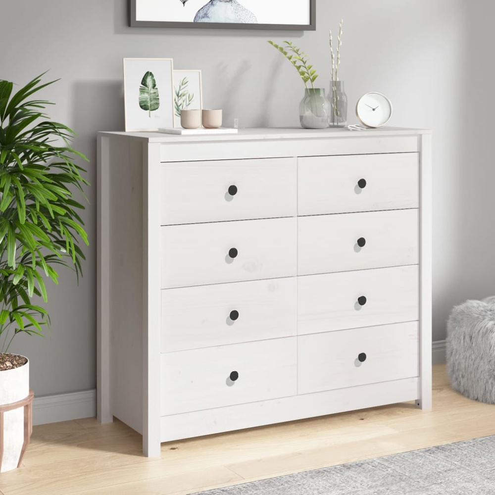 vidaXL 8 Drawer White Solid Pine Wood Sideboard Image 9