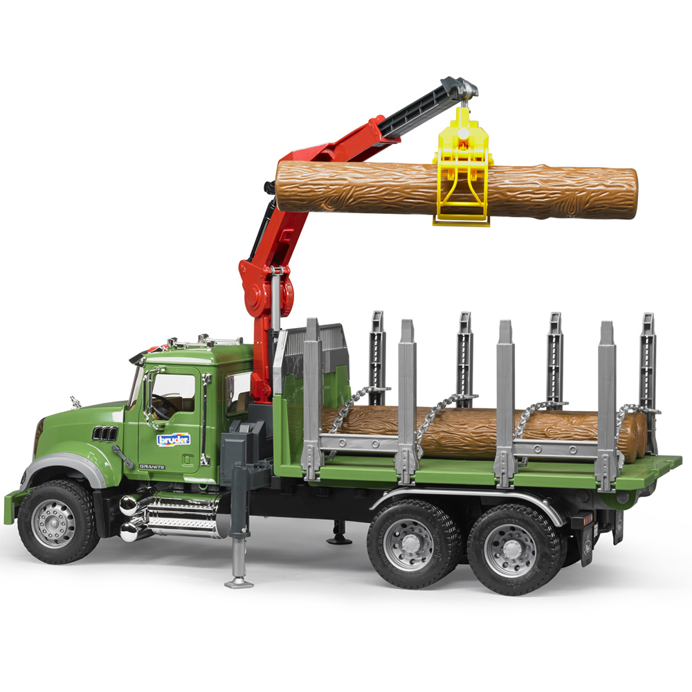 Bruder MACK Granite Timber Truck with Loading Crane Grab and 3 Trunks Image 5