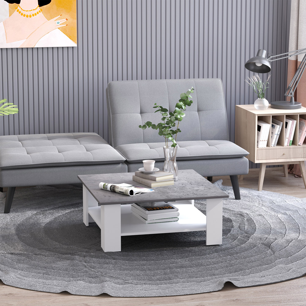 Portland 2 Tier Cement Grey Square Coffee Table Image 4