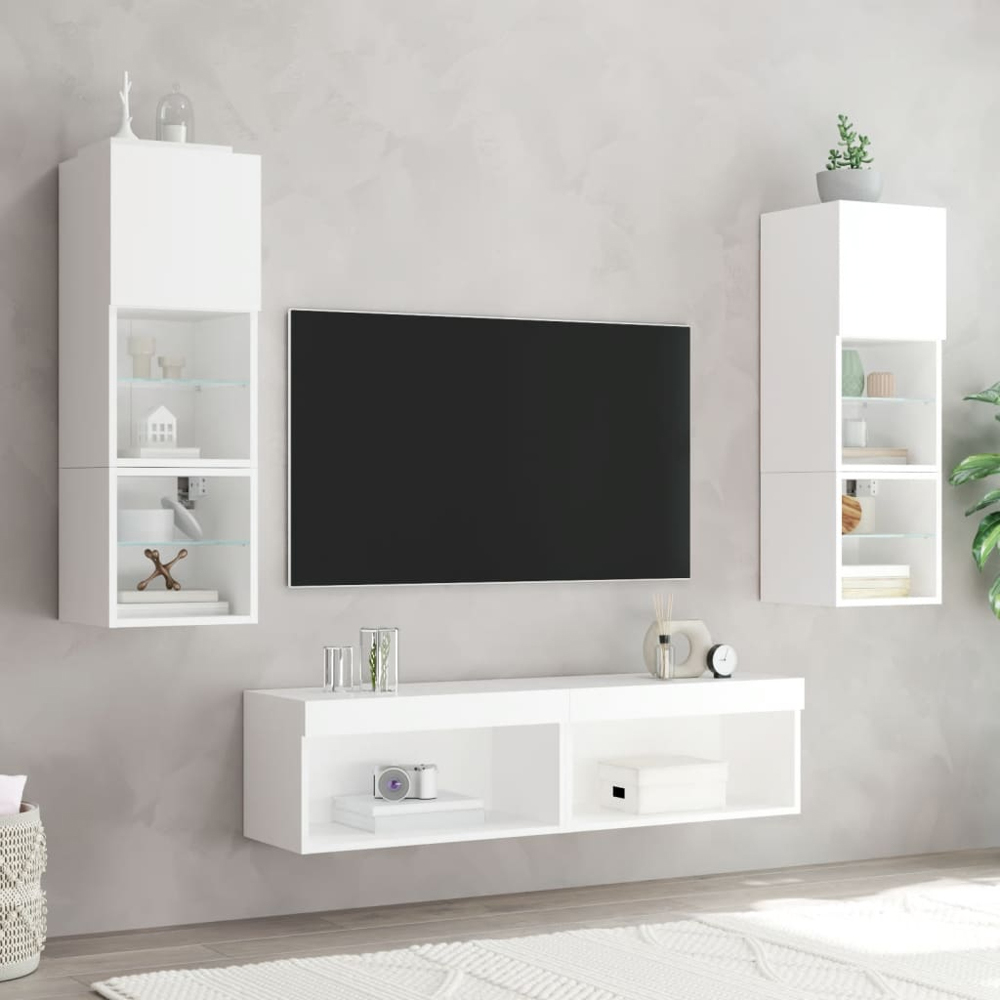 vidaXL Single Shelf White TV Cabinet with LED Lights Image 9
