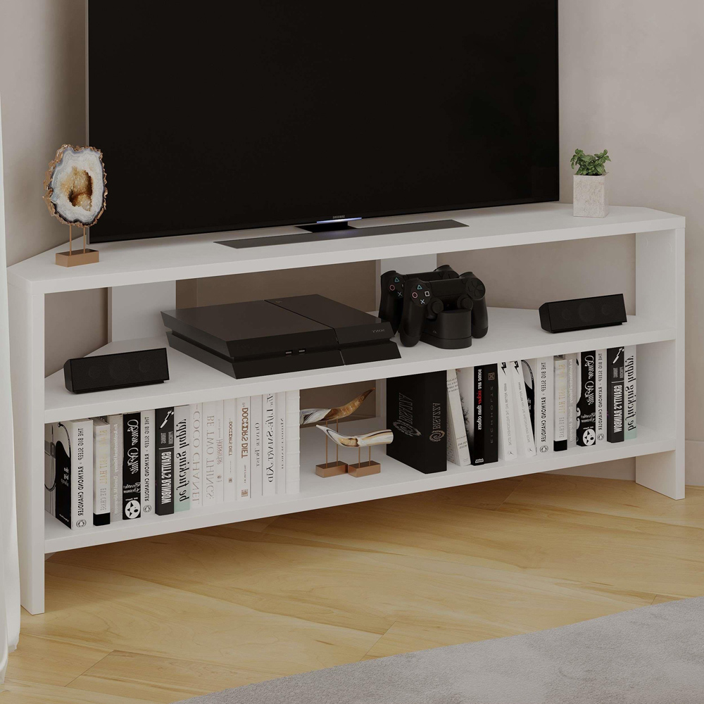 Decortie Thales 2 Shelf White Modern Corner TV Unit Image 7