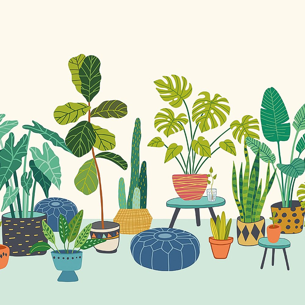 Origin Murals Houseplant Pots Blue Wall Mural Image 2