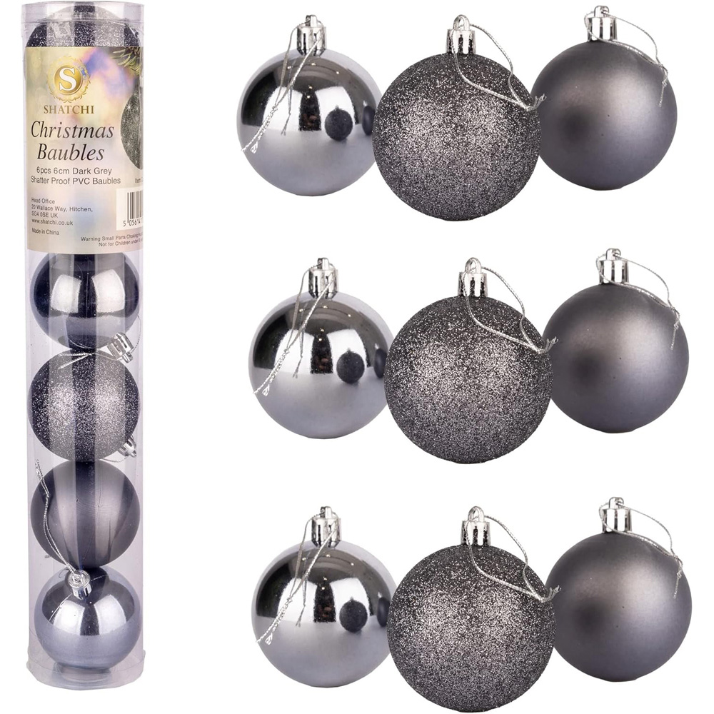 Shatchi 15cm Dark Grey Shatterproof Christmas Bauble 3 Pack Image 2