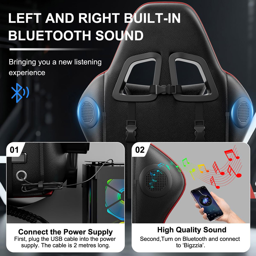 Rattrix Red Ergonomic High Back Gaming Chair with Bluetooth 5.3 Stereo Speakers Image 5