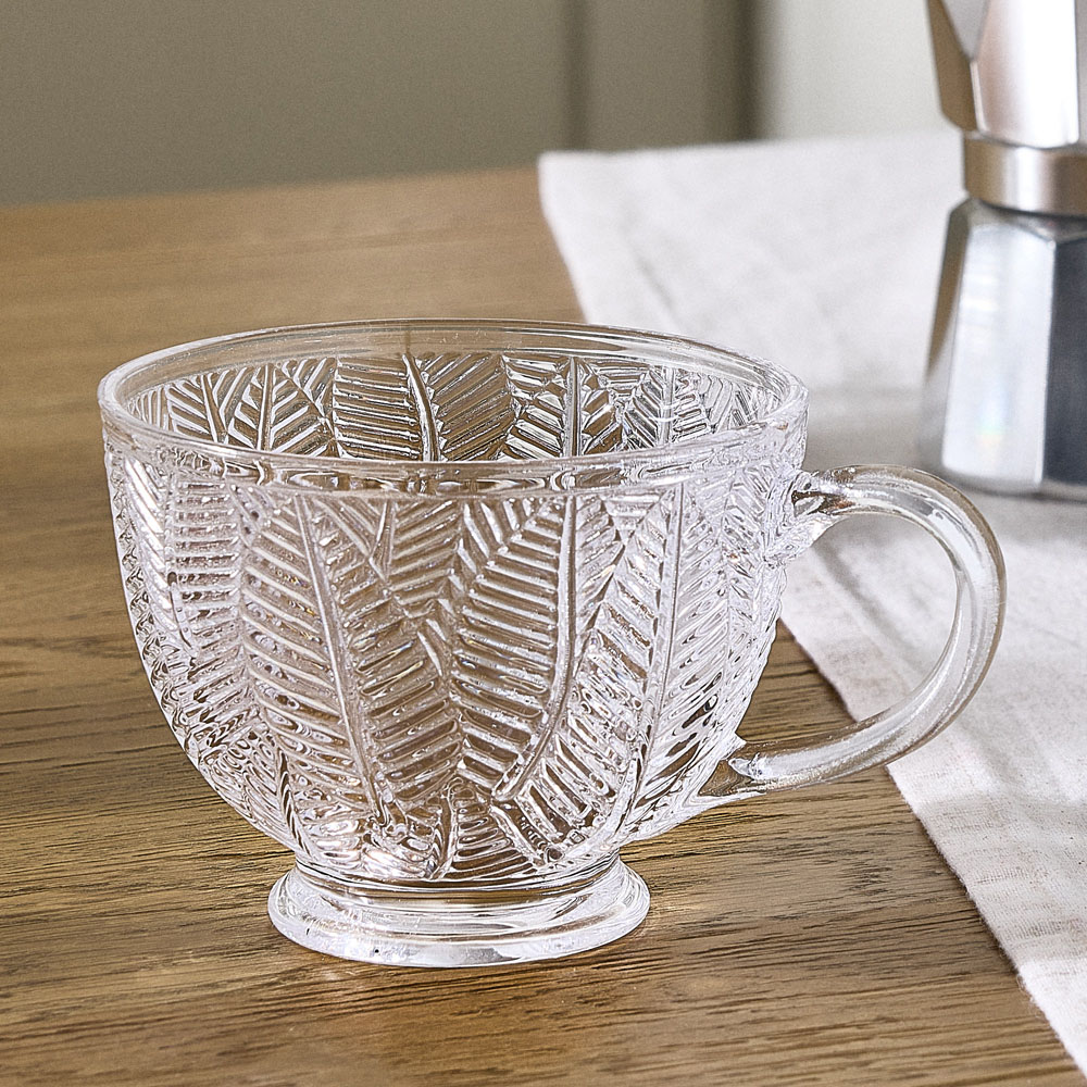 Dibor Feuille Embossed Botanical Design Glass Mug Set 4 Pack Image 5