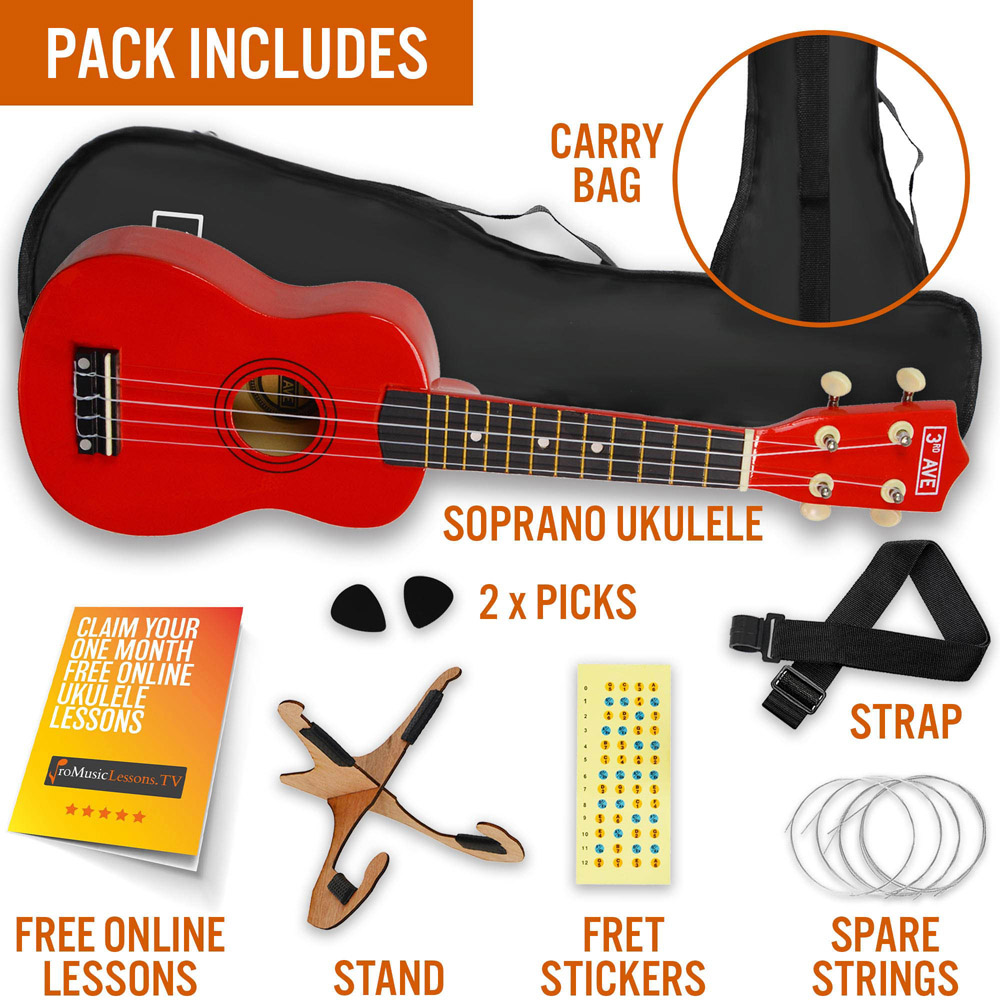 3rd Avenue Red Soprano Ukulele Set Image 5