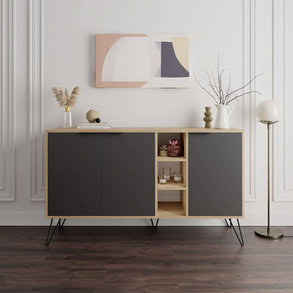 Decortie Clara Oak and Anthracite Console Sideboard Image 4