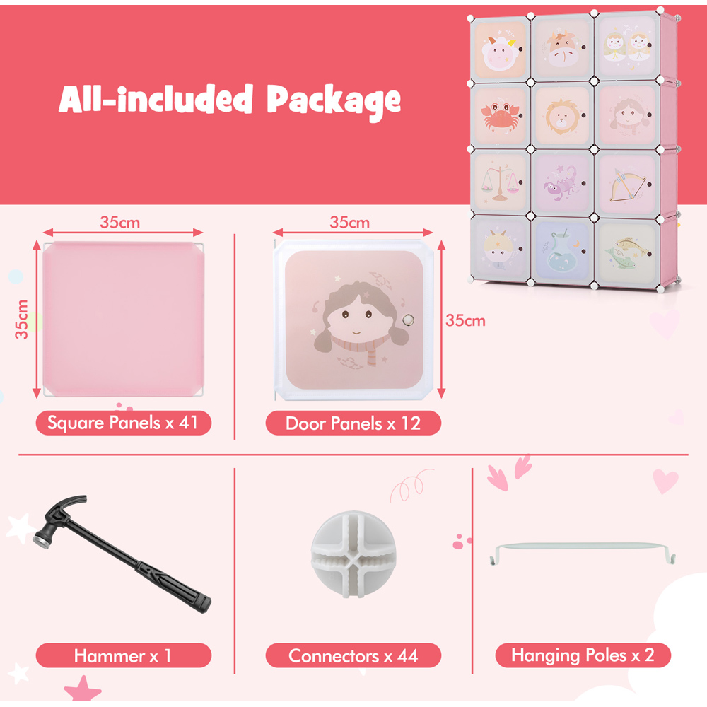 Costway 12 Cube Pink Kids Portable Wardrobe Image 7