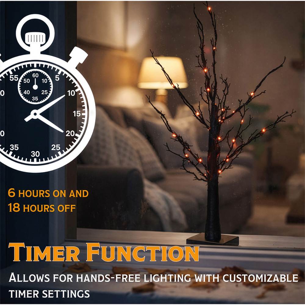 FXLab 40 Bright Orange LED Black Glitter Halloween Tree 10 x 10 x 60cm Image 2