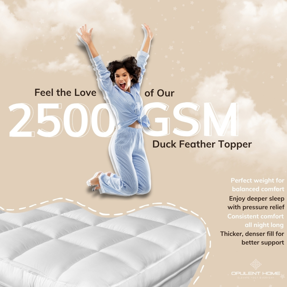 Opulent Home Super King Size White Duck Feather Mattress Topper with Down-Proof Cotton Cover 5 inch Image 6