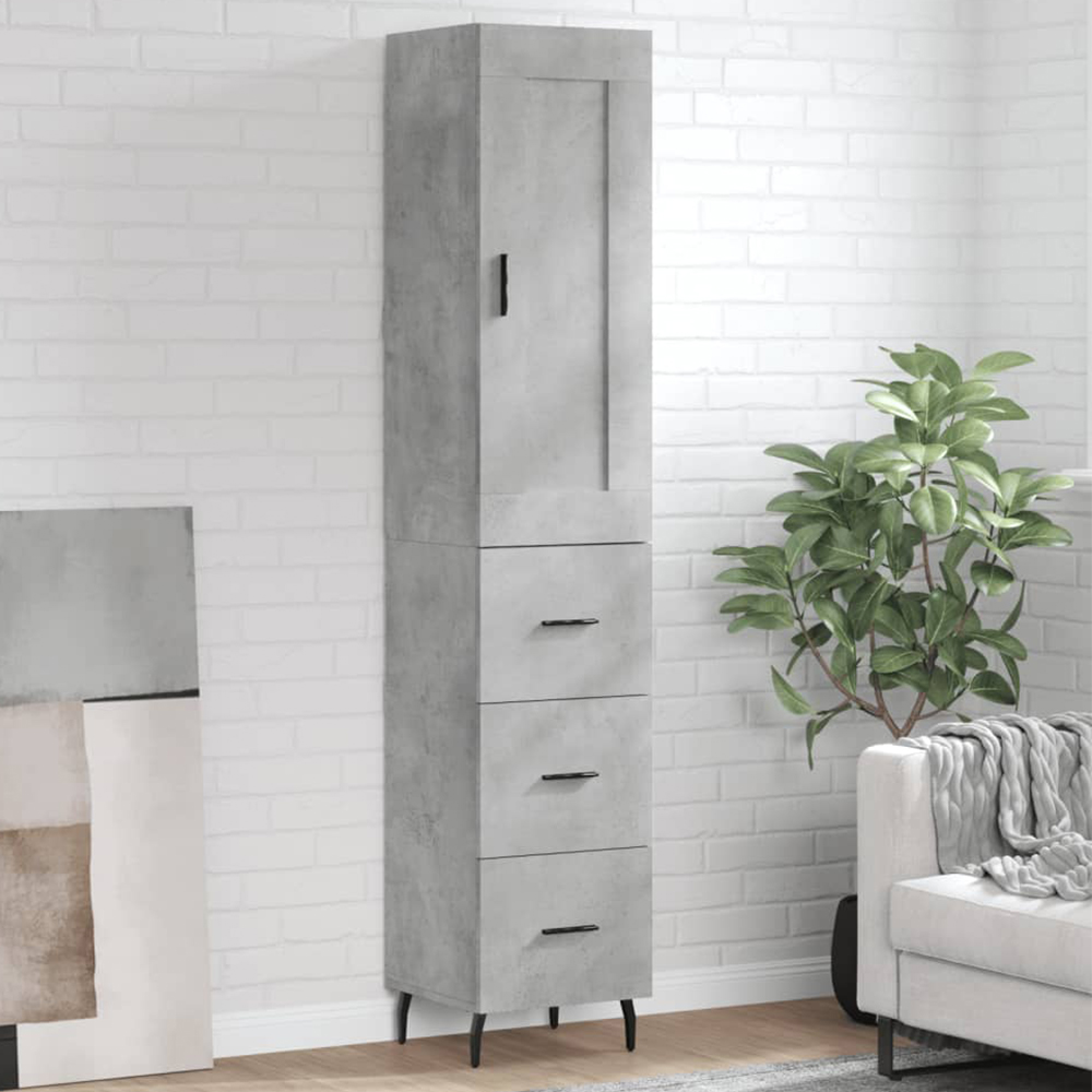 vidaXL Single Door 3 Drawer Concrete Grey Highboard Image 1
