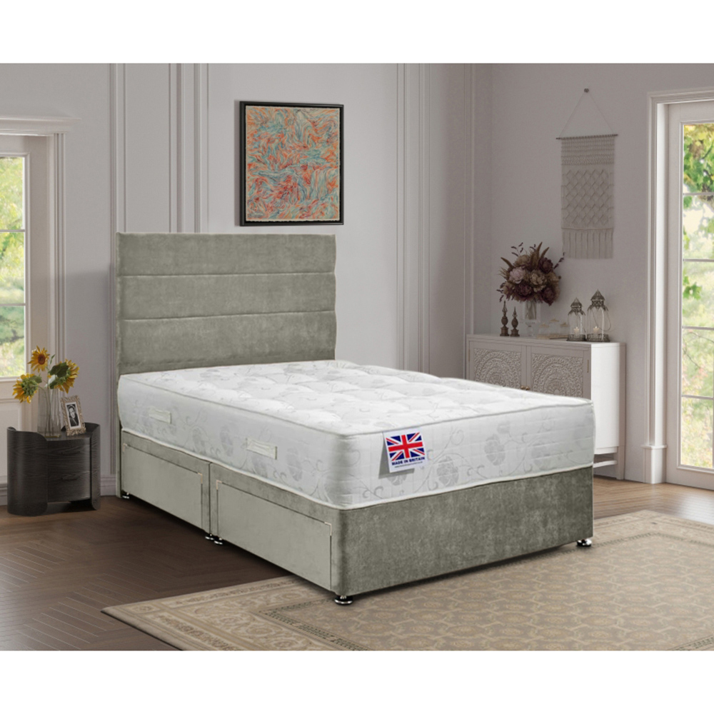 Eleganza Home Repose Super King Size Grey Plush Velvet 2 Drawer Divan Bed with Lined Headboard Image 2
