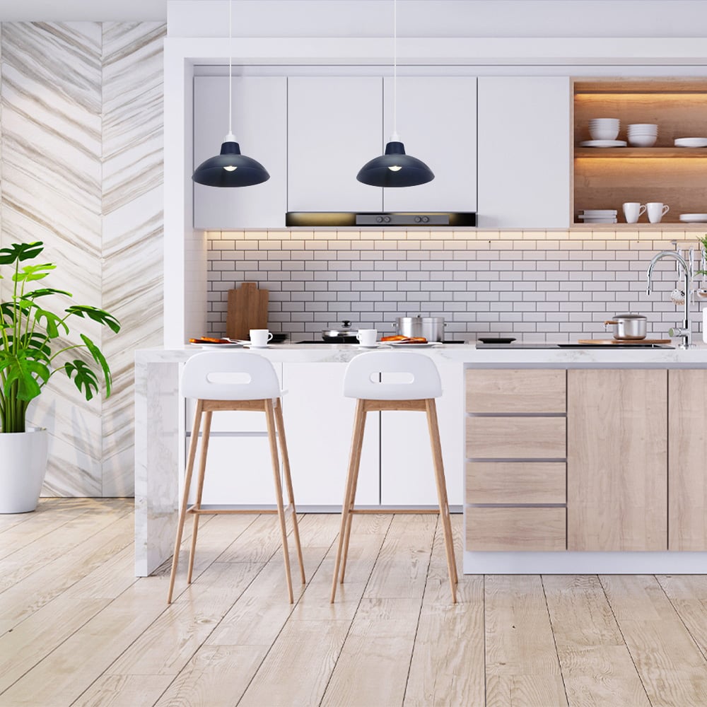 Happy Homewares Matt Midnight Blue Metal Industrial Retro Curved Pendant Shade Image 2