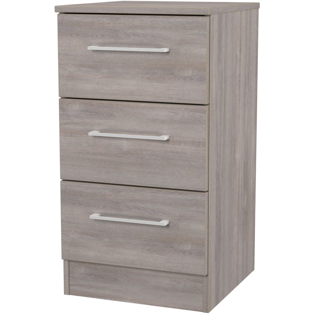 Crowndale Worcester 3 Drawer Grey Oak Bedside Cabinet Ready Assembled Image 3