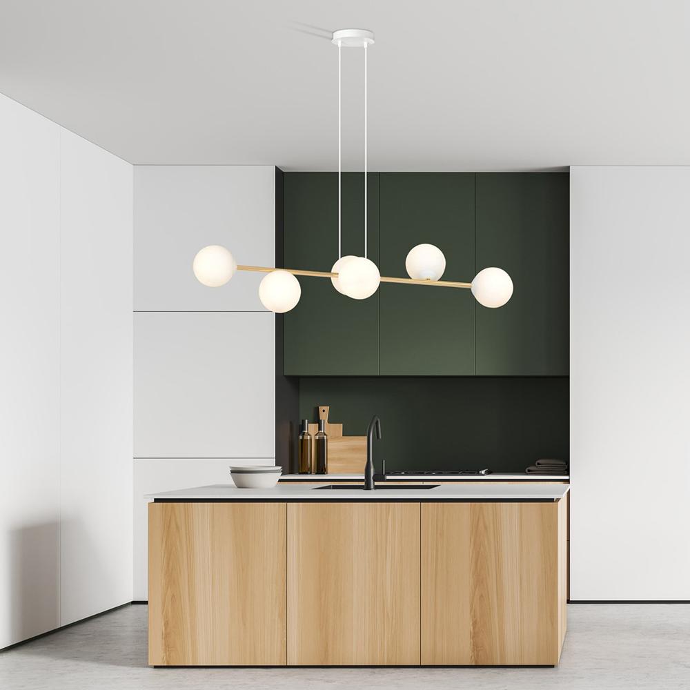 Emibig Gravity 6 Light White Shade White and Gold E14 Ceiling Pendant Light Image 2