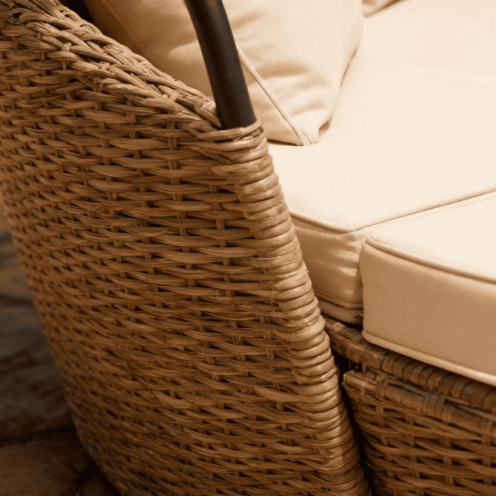 Home Source Amara Cream Rattan Upholstered Day Bed with Sunshade Image 3