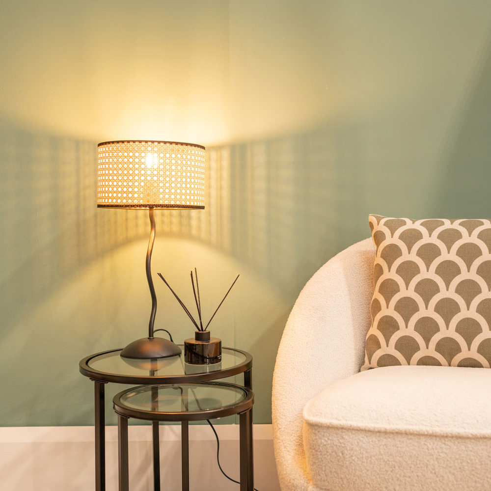 ValueLights Wiggle Black and Natural Cane Shade Metal LED Table Lamp Image 4