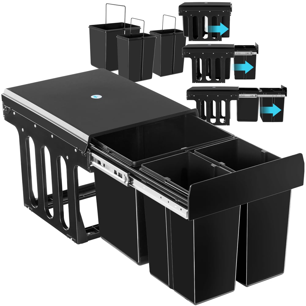 Tectake Ashlyn 3 Compartment Black Telescopic Kitchen Bin 31L Image 2